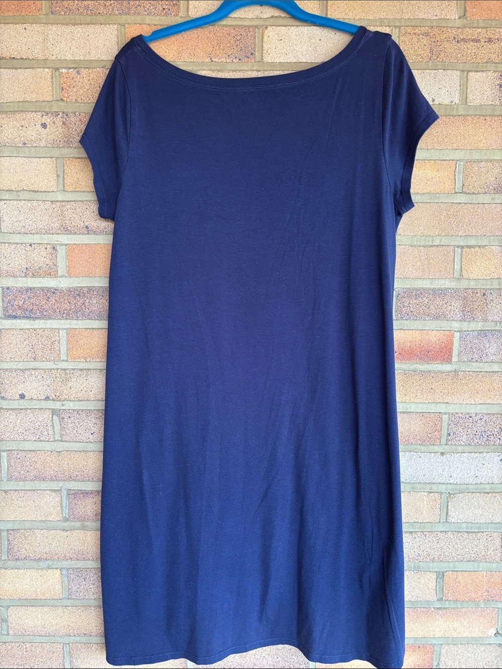 Eileen Fisher Organic Cotton Curved Shirttail Hem Navy Scoop Neck-Dress L - Picture 7 of 7